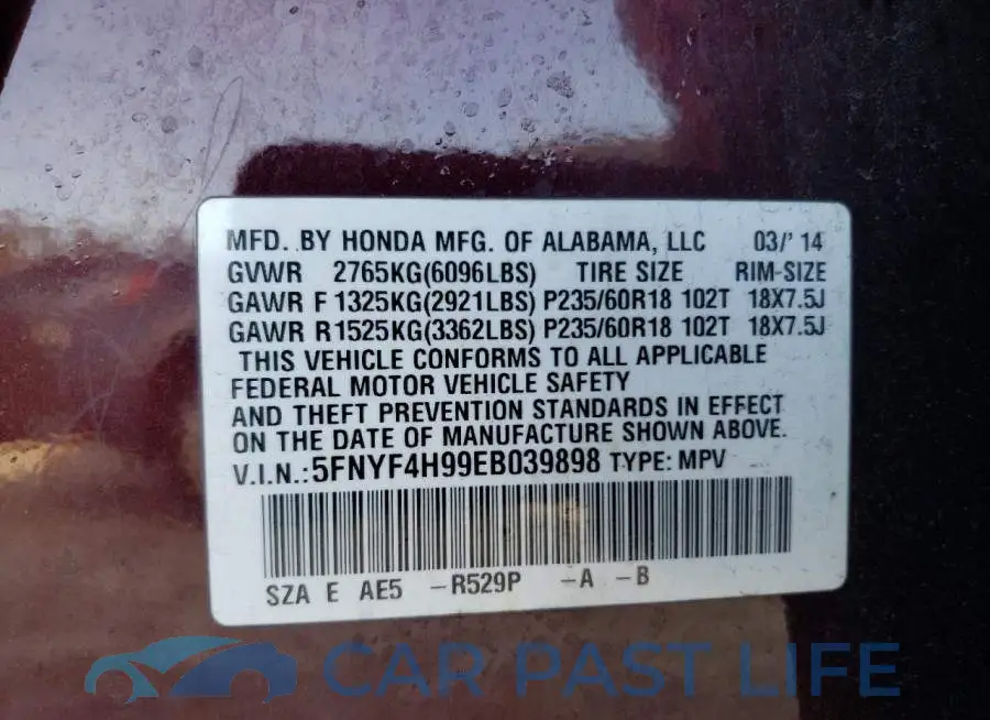 5FNYF4H99EB039898# 13