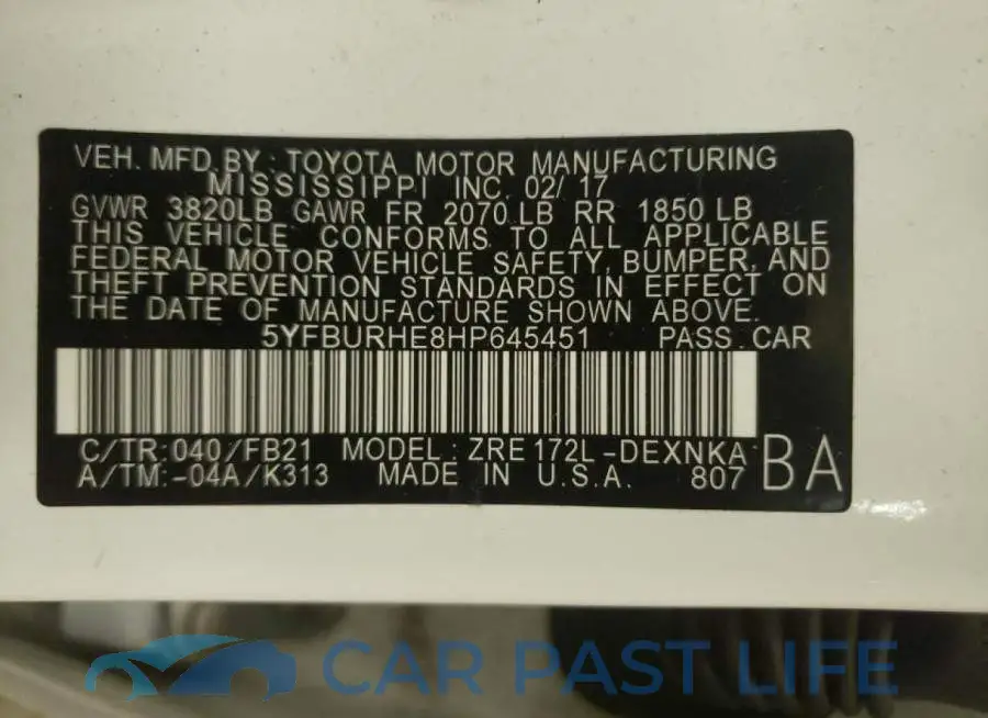5YFBURHE8HP645451# 12