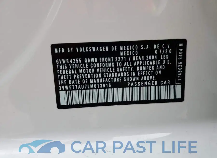 3VW5T7AU7LM013916# 12