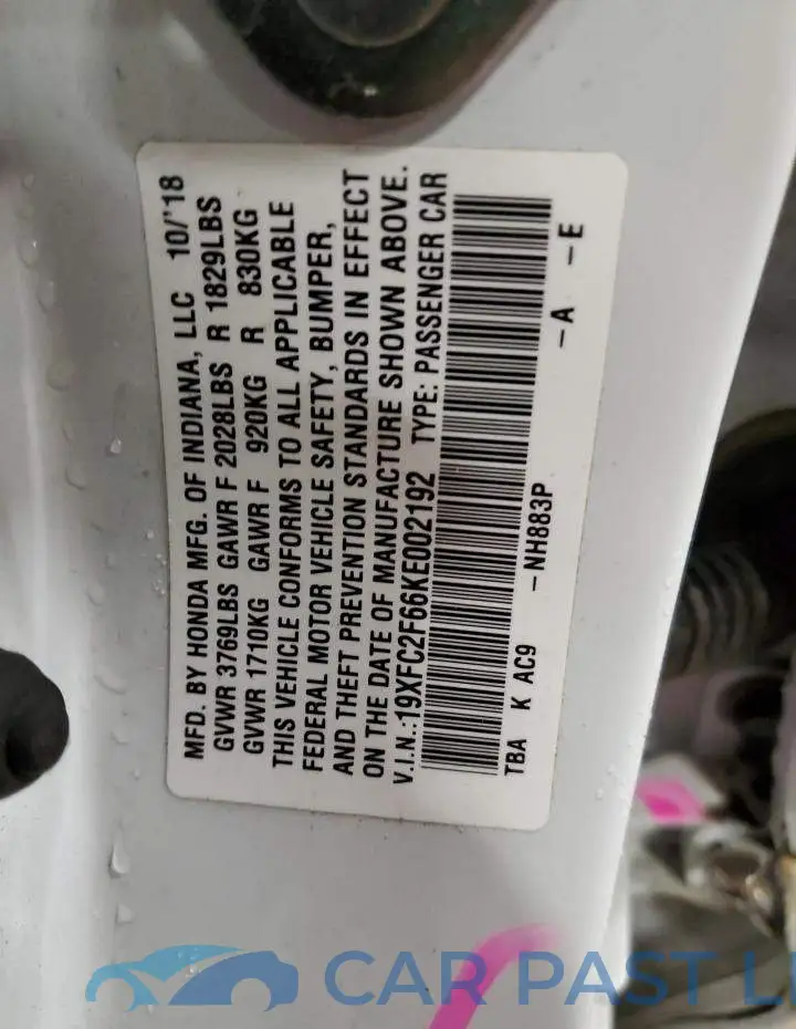 19XFC2F66KE002192# 12
