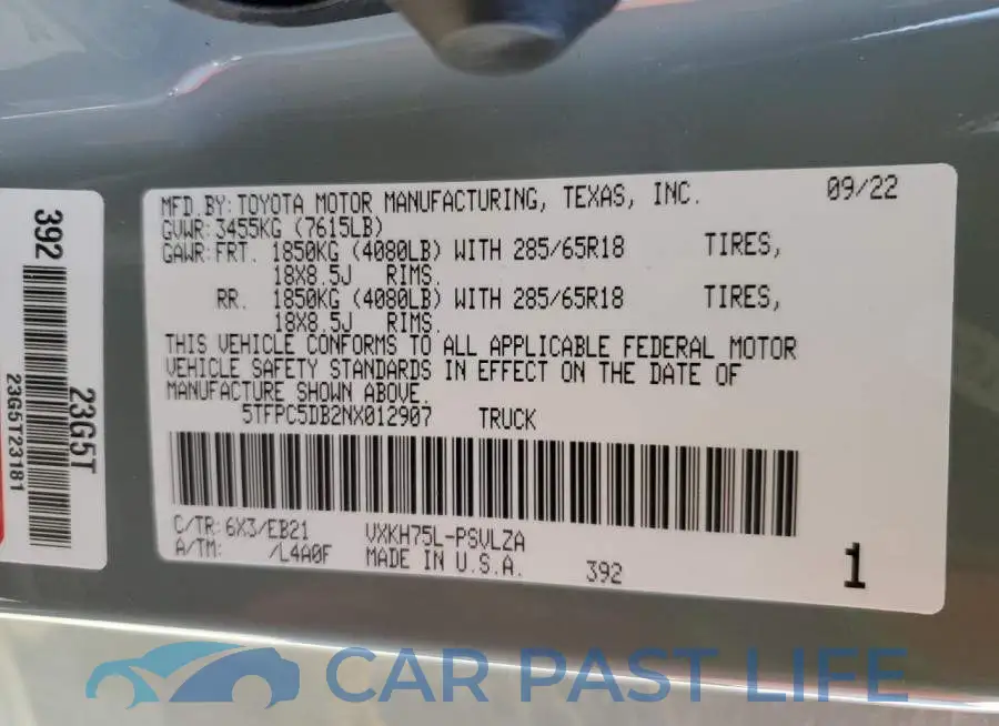 5TFPC5DB2NX012907# 12
