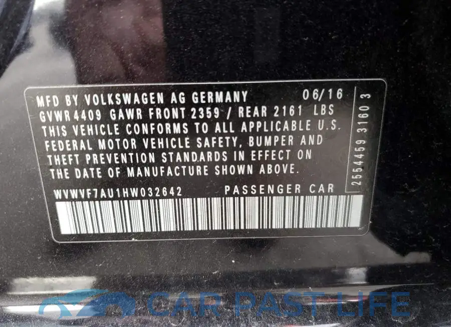 WVWVF7AU1HW032642# 12
