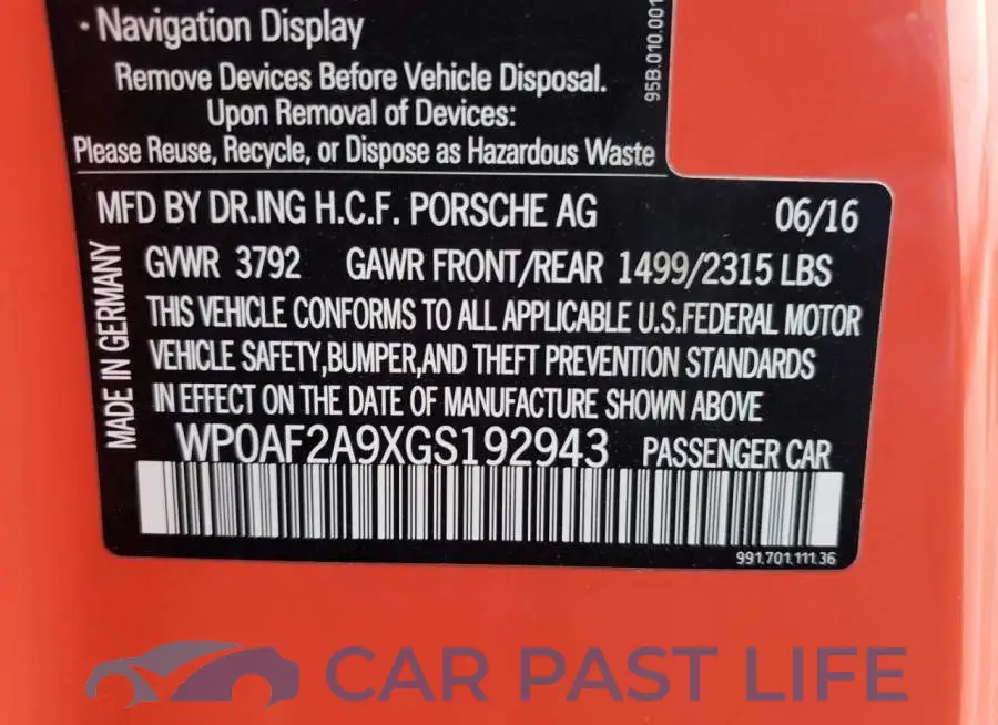 WP0AF2A9XGS192943# 12