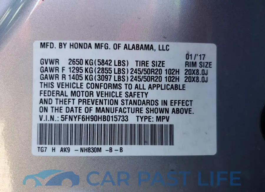 5FNYF6H90HB015733# 13