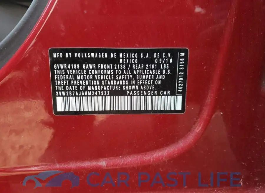 3VW2B7AJ6HM247922# 12