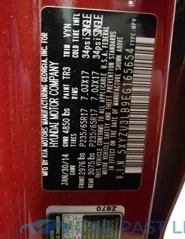 5XYZU3LB9EG165654# 13