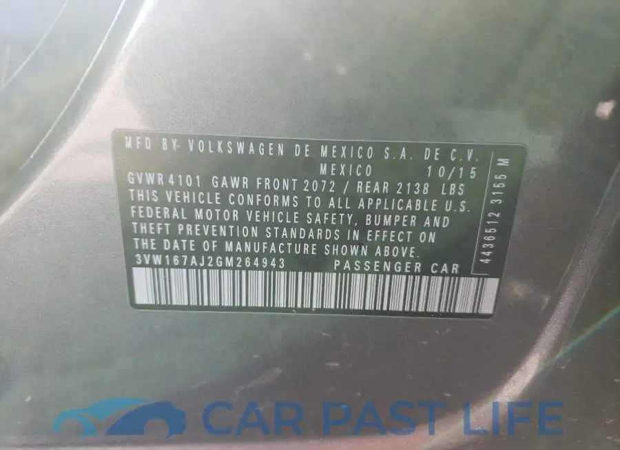3VW167AJ2GM264943# 12