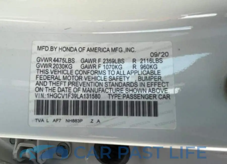 1HGCV1F39LA131580# 10
