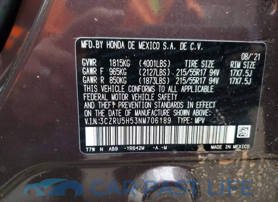 3CZRU5H53NM706189# 13