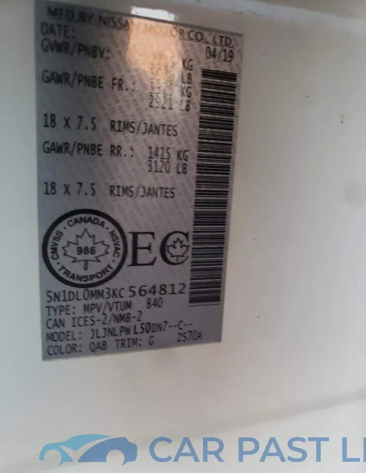 5N1DL0MM3KC564812# 13