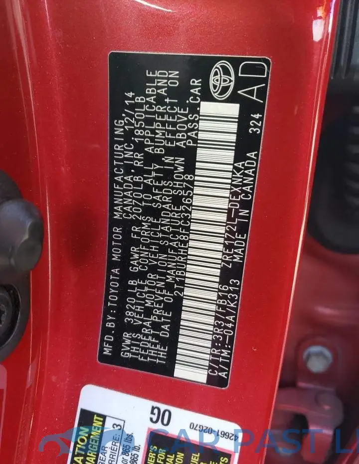 2T1BURHE8FC326578# 12