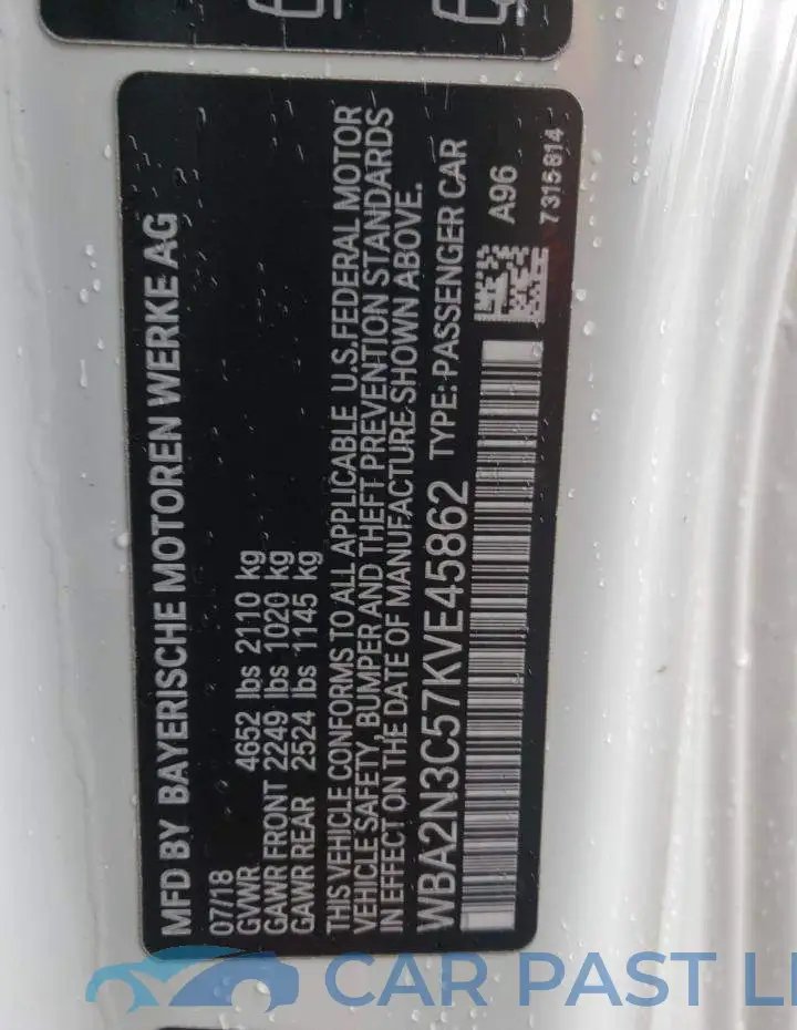 WBA2N3C57KVE45862# 10