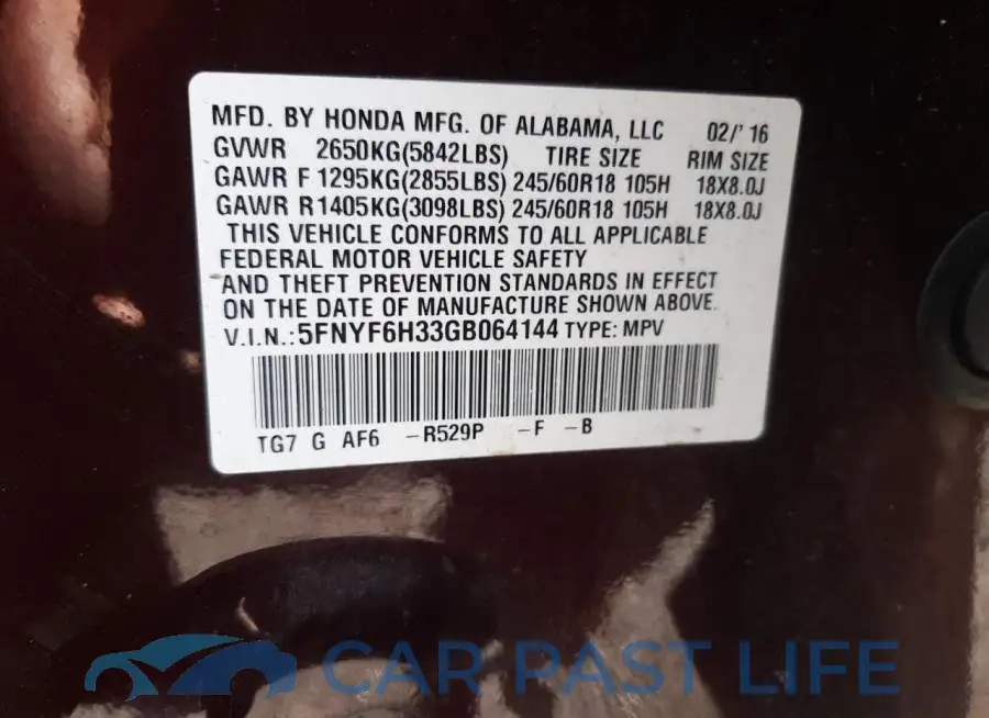 5FNYF6H33GB064144# 10
