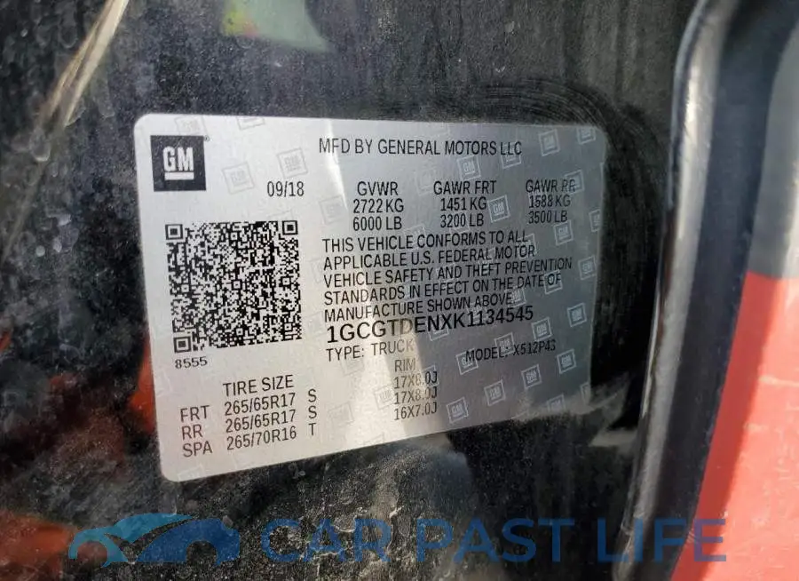 1GCGTDENXK1134545# 12