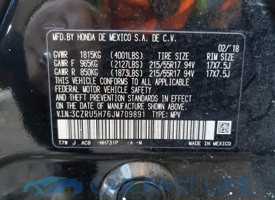 3CZRU5H76JM709891# 12