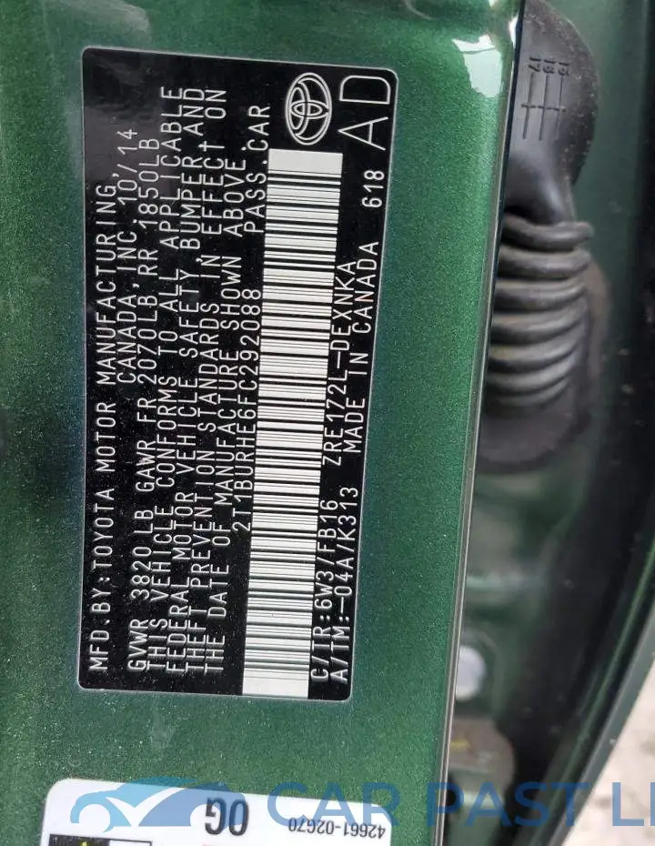 2T1BURHE6FC292088# 13