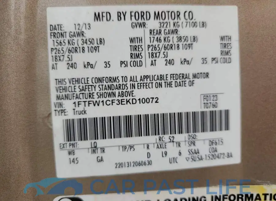 1FTFW1CF3EKD10072# 12