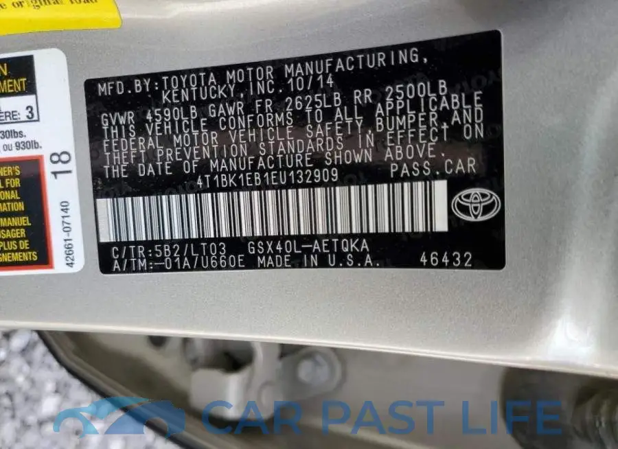 4T1BK1EB1EU132909# 12