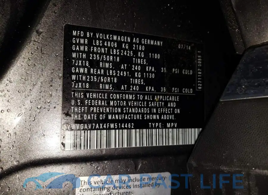 WVGAV7AX4FW514462# 12