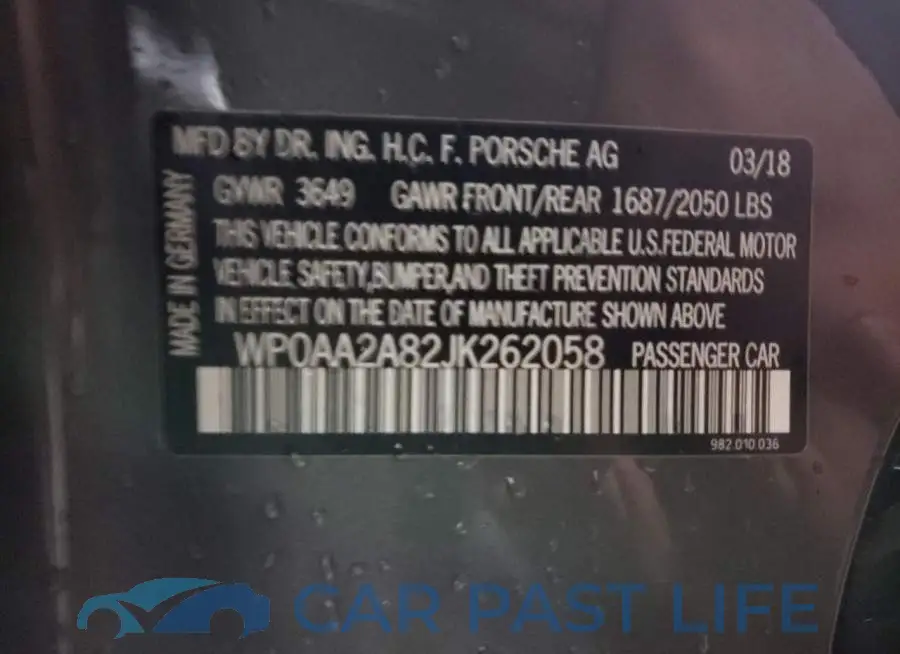 WP0AA2A82JK262058# 12