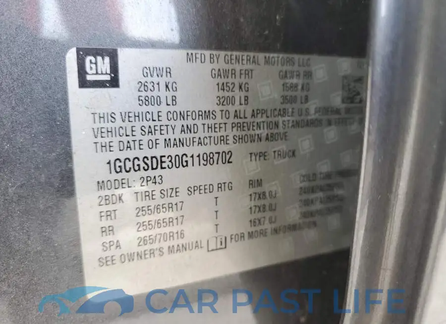1GCGSDE30G1198702# 12