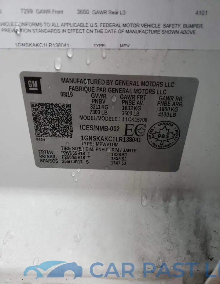 1GNSKAKC1LR138041# 13