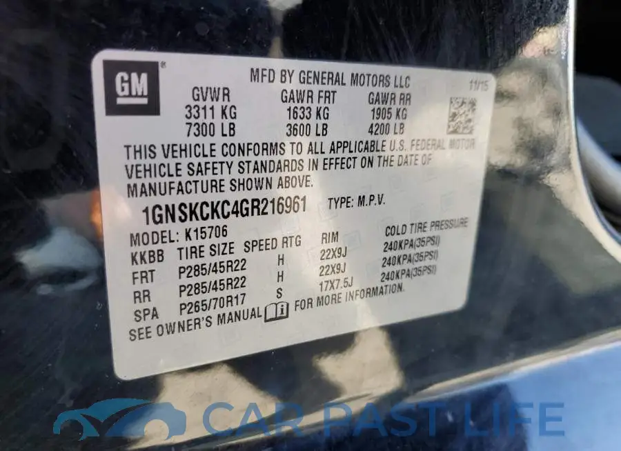 1GNSKCKC4GR216961# 13