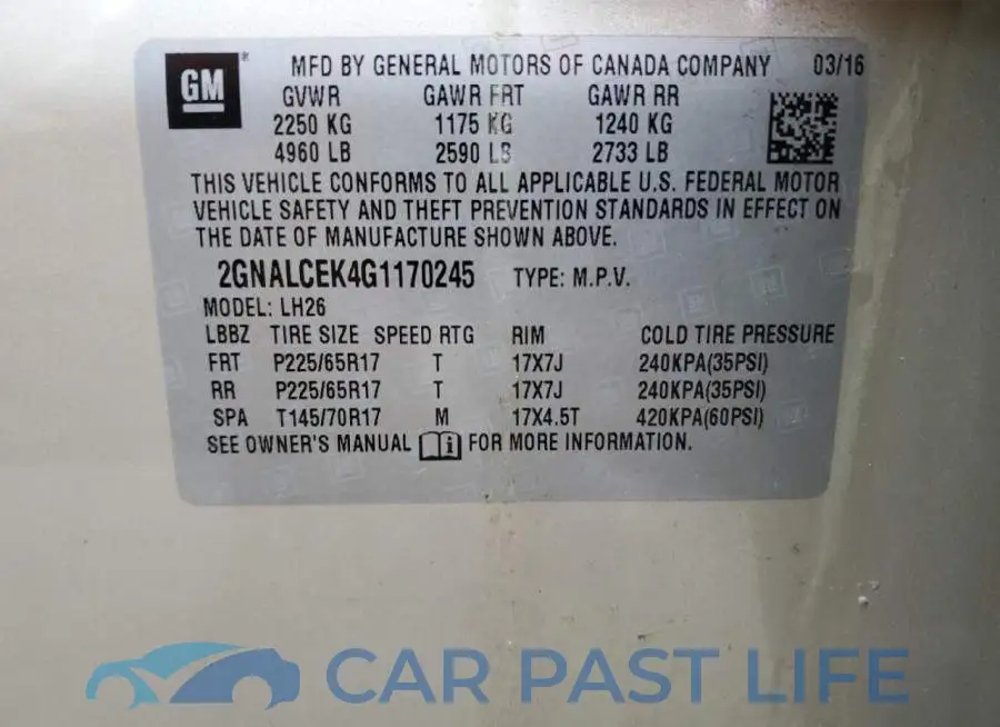 2GNALCEK4G1170245# 12