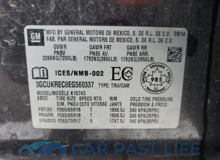 3GCUKREC8EG560337# 12