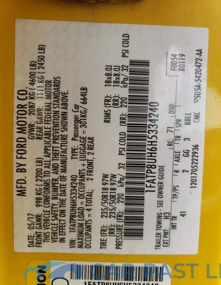 1FATP8UH6H5334240# 10