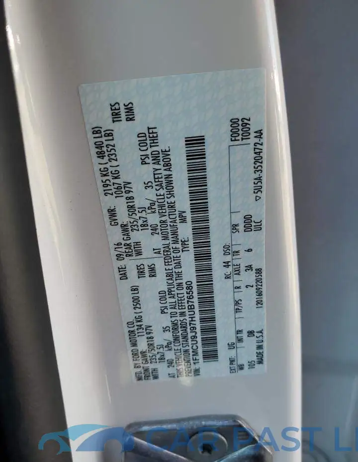 1FMCU9J97HUB76580# 13