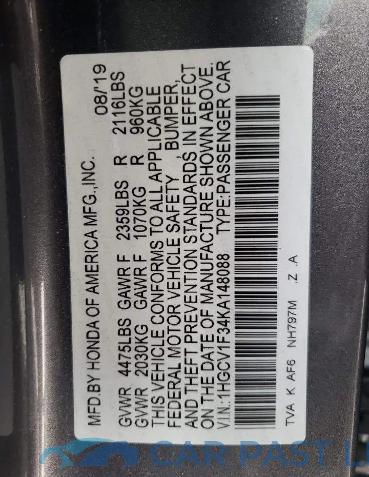 1HGCV1F34KA148088# 12