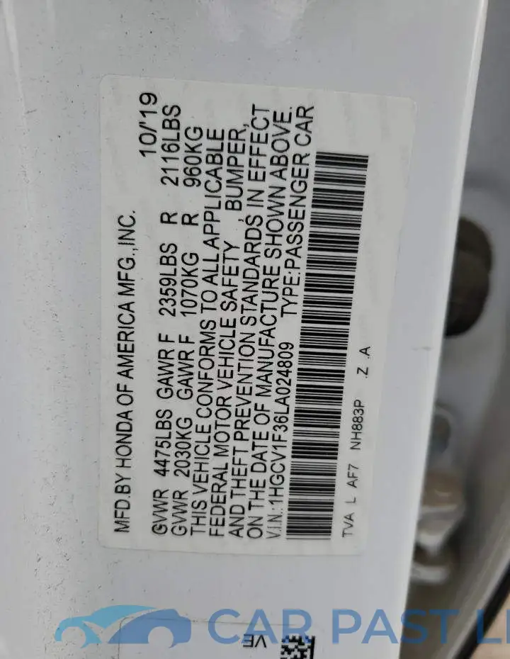 1HGCV1F36LA024809# 12