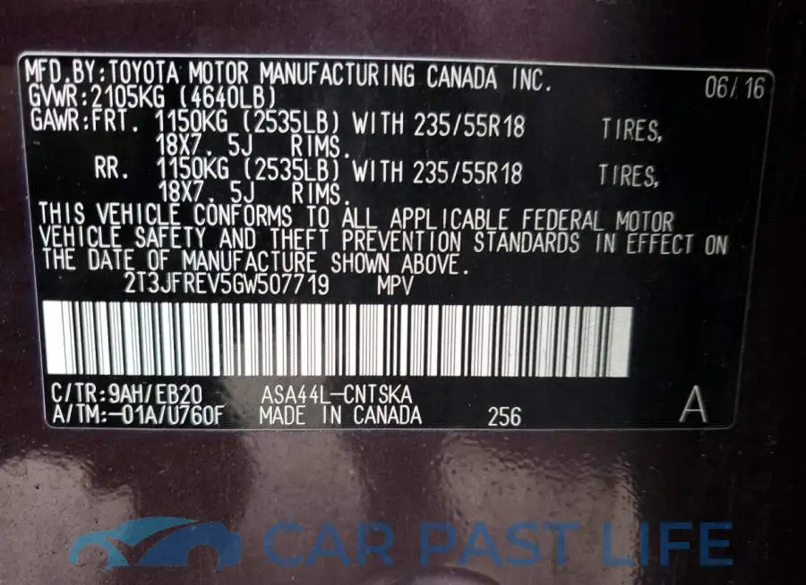 2T3JFREV5GW507719# 14