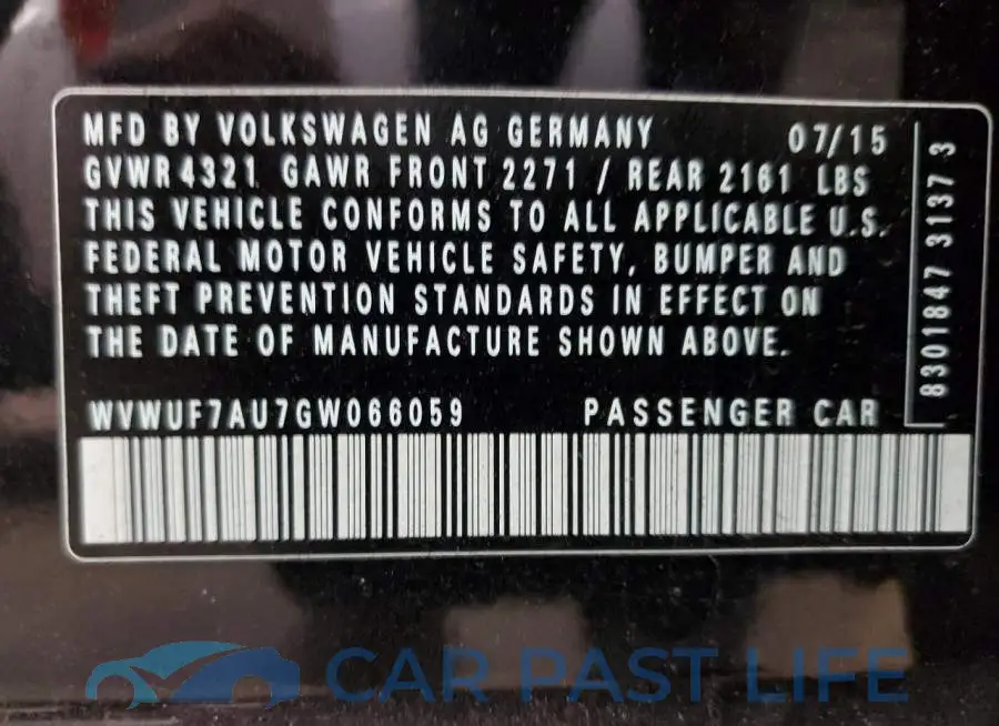 WVWUF7AU7GW066059# 12