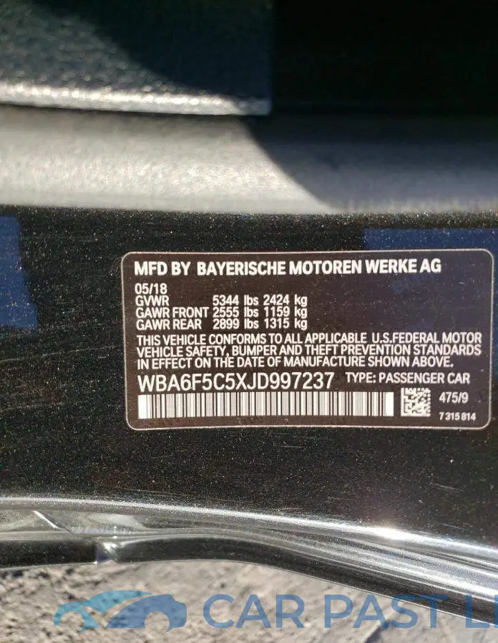 WBA6F5C5XJD997237# 12