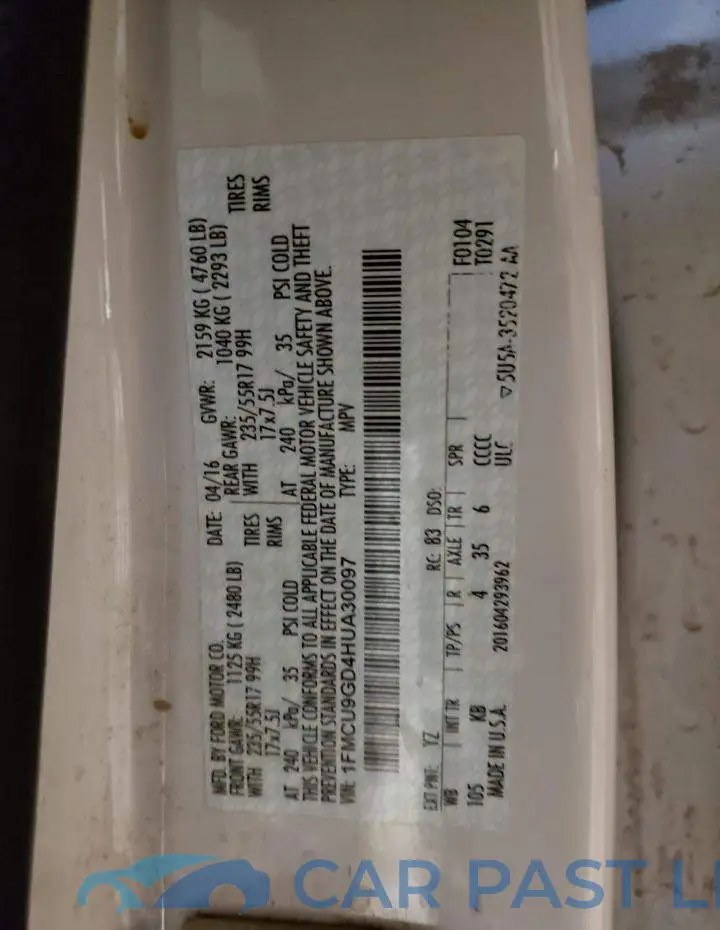 1FMCU9GD4HUA30097# 12