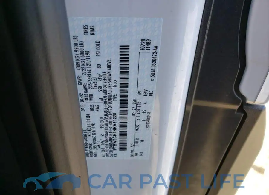 1FTBW9CK1NKA31228# 10