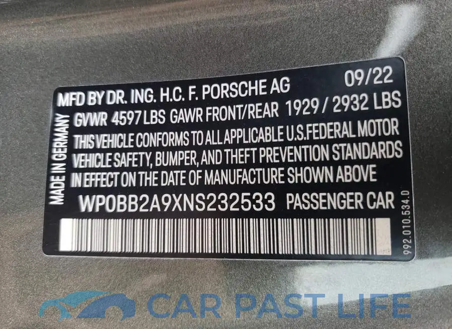 WP0BB2A9XNS232533# 13