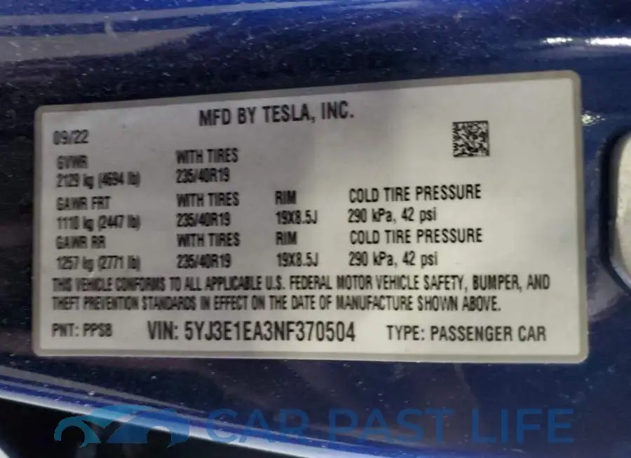 5YJ3E1EA3NF370504# 12