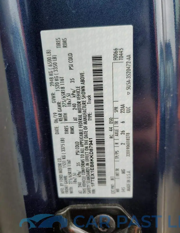 1FTEX1EB8KKD87941# 12