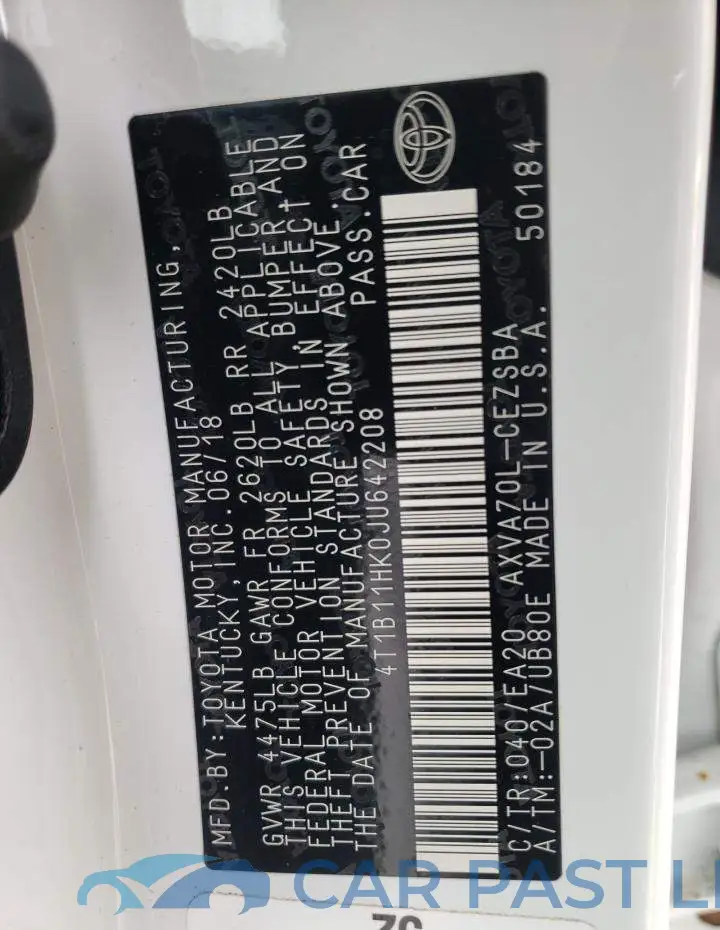 4T1B11HK0JU642208# 12