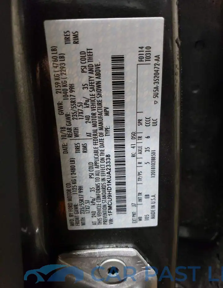 1FMCU9HD1KUA23338# 12