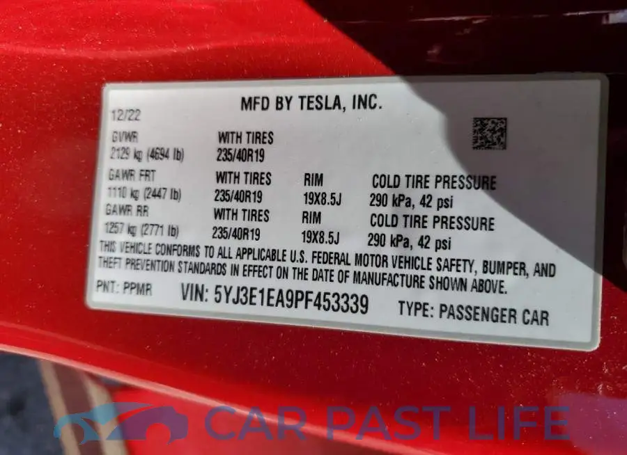 5YJ3E1EA9PF453339# 12