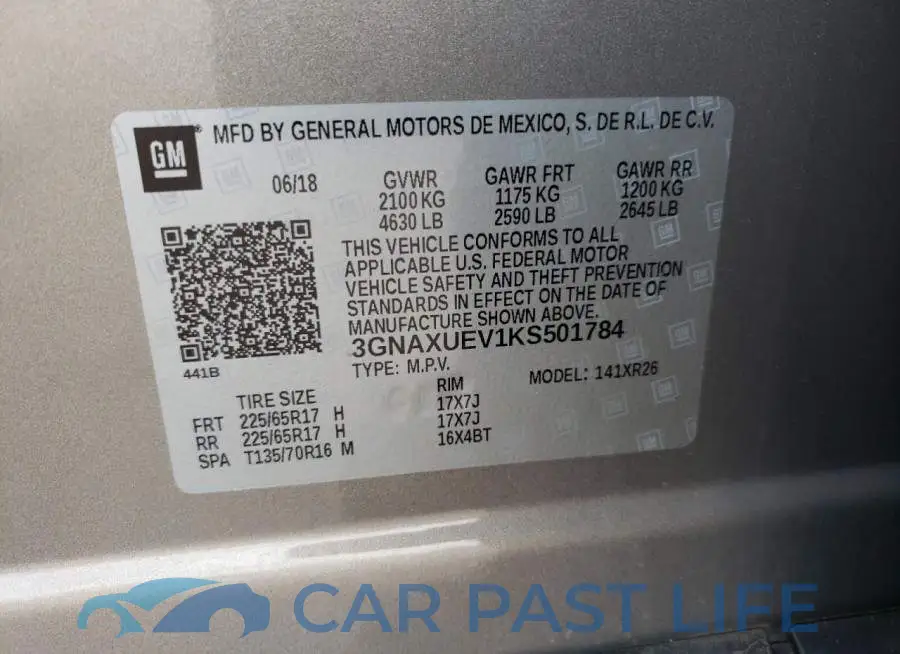 3GNAXUEV1KS501784# 14