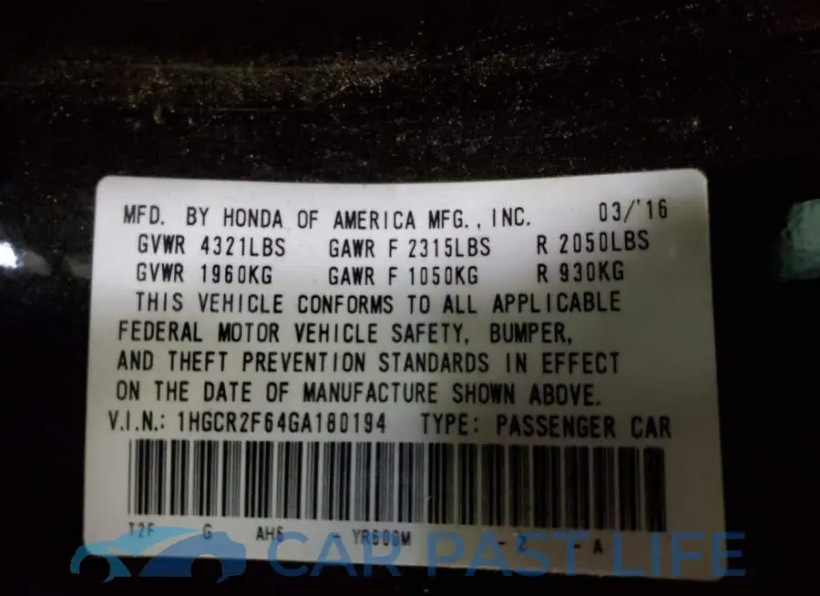 1HGCR2F64GA180194# 13