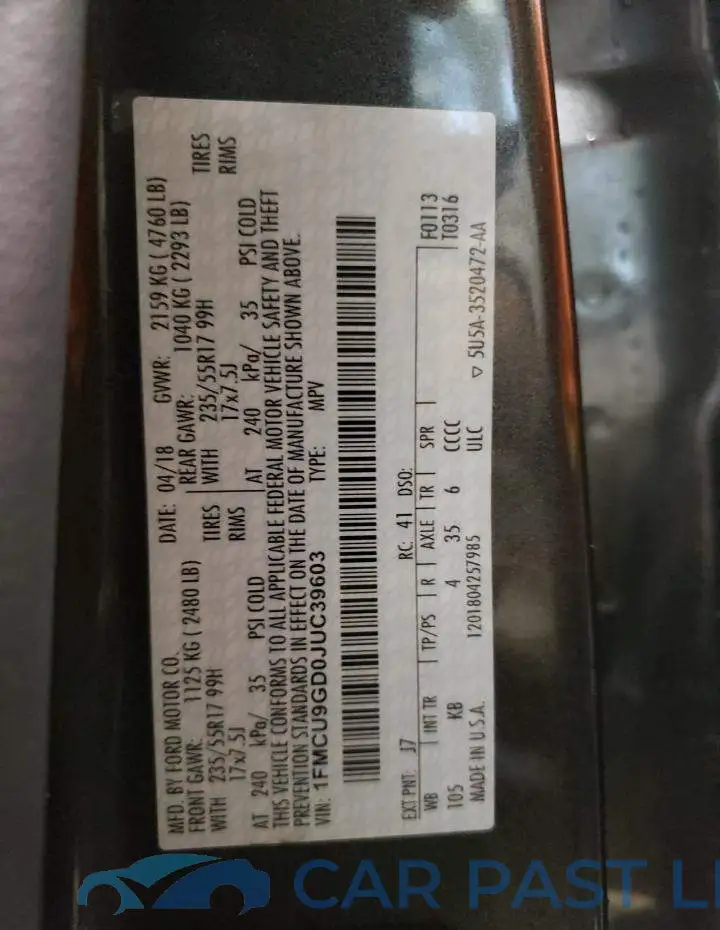 1FMCU9GD0JUC39603# 12