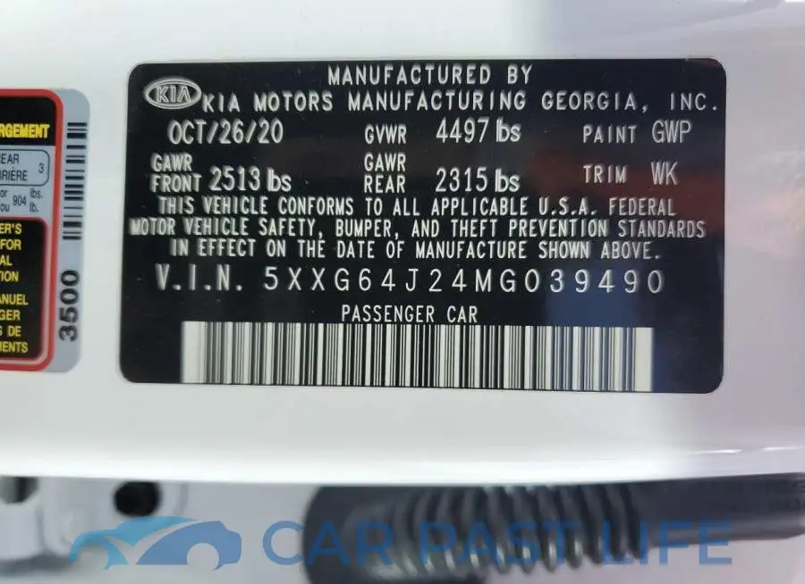 5XXG64J24MG039490# 13