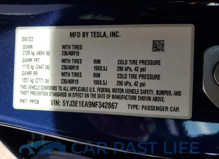 5YJ3E1EA9NF342867# 12