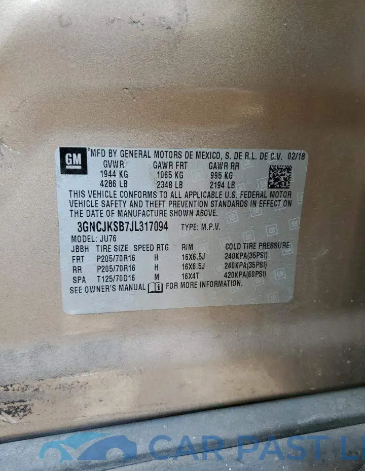 3GNCJKSB7JL317094# 12
